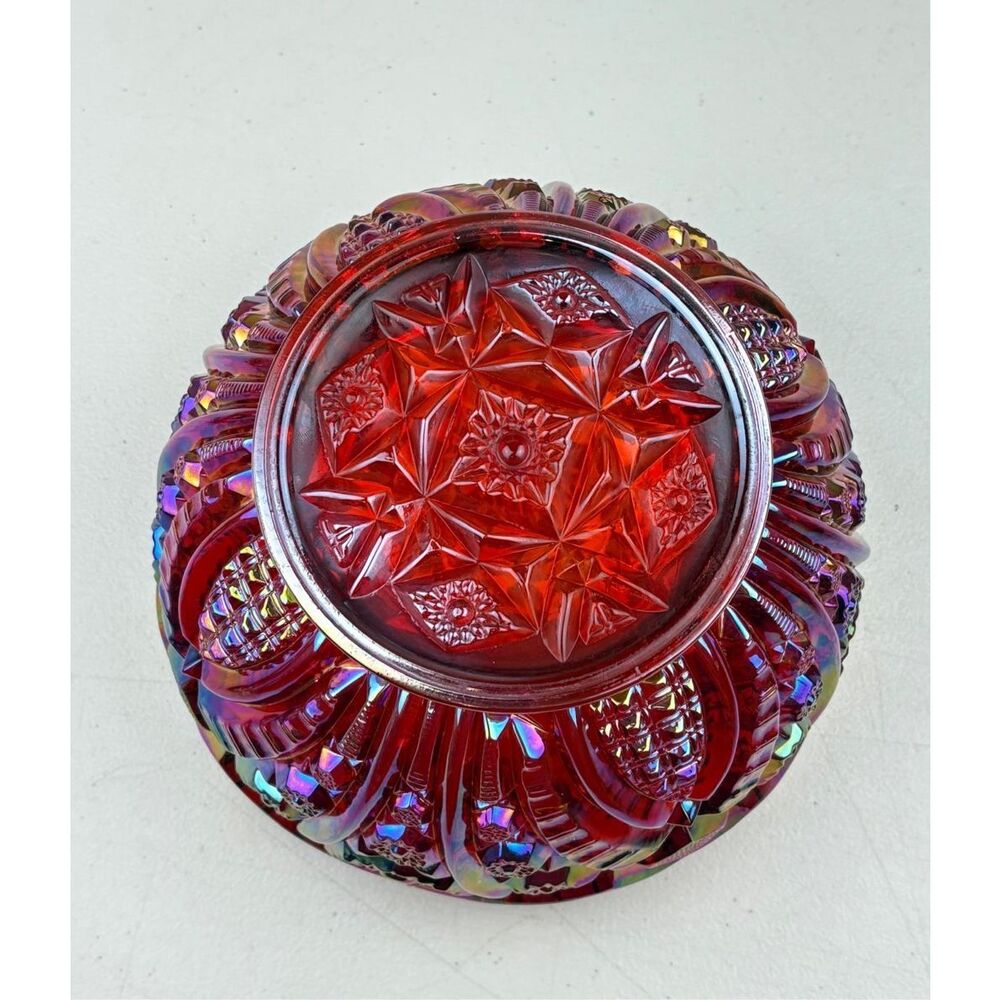 Vintage Indiana Glass Heirloom Sunset Ruby Red Carnival Glass Bowl 8.5in W DI254 - Picture 7 of 8